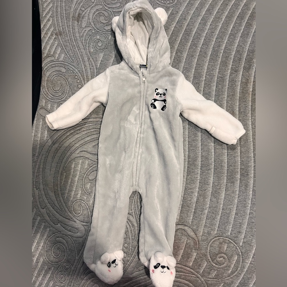 Mick Mack Bunting One Piece Fuzzy panda bear 0-3 Months for boy or girl baby